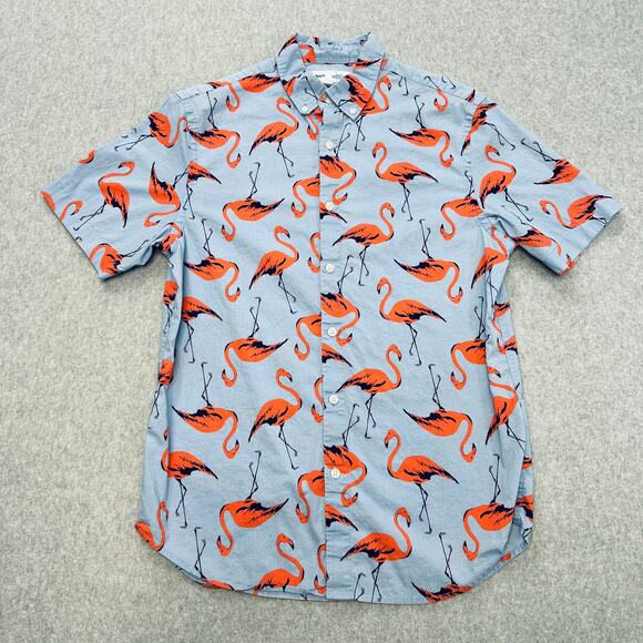 Button Up Shirt Bundle of 2 Mens S Blue Flamingo Geometric Print Short Sleeves - Picture 2 of 12
